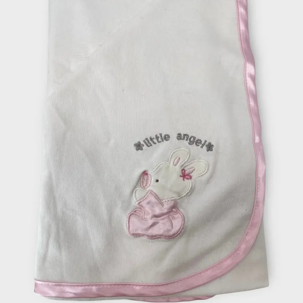 Vintage Bon Bebe Pink Satin Bunny Rabbit Little Angel 100% Cotton Baby Blanket